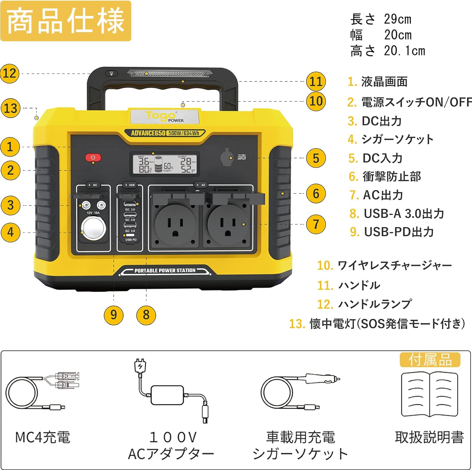 TogoPOWER_ADVANCE650 ポータブル電源_商品説明画像_05